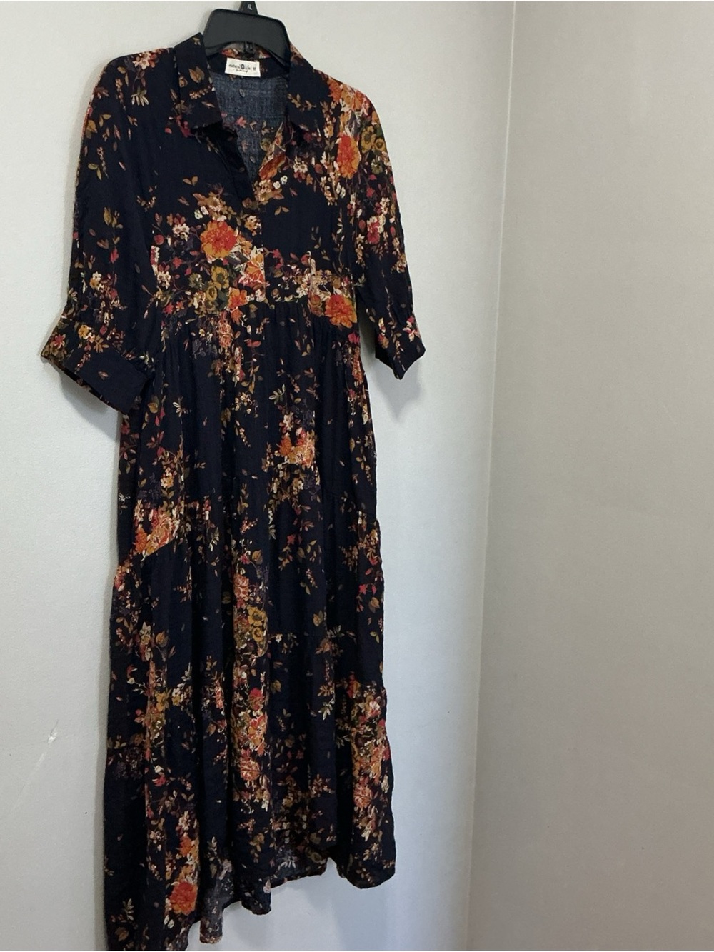 Natural Life Rebecca Midi Dress Navy Red Bouquets Floral Boho Pockets M - Picture 5 of 7